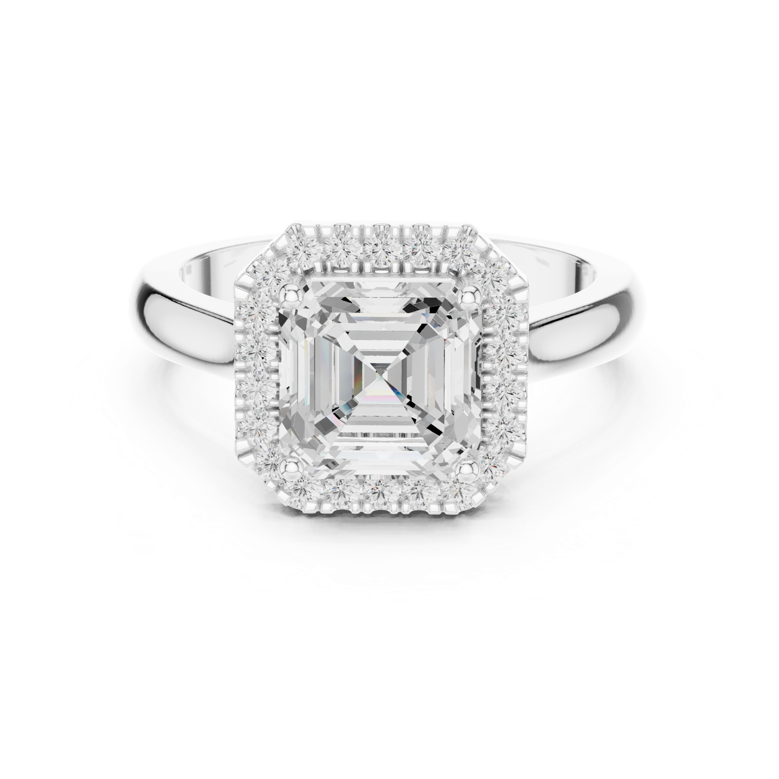 Gold Ring, Asscher center stone, White Gold, view 4