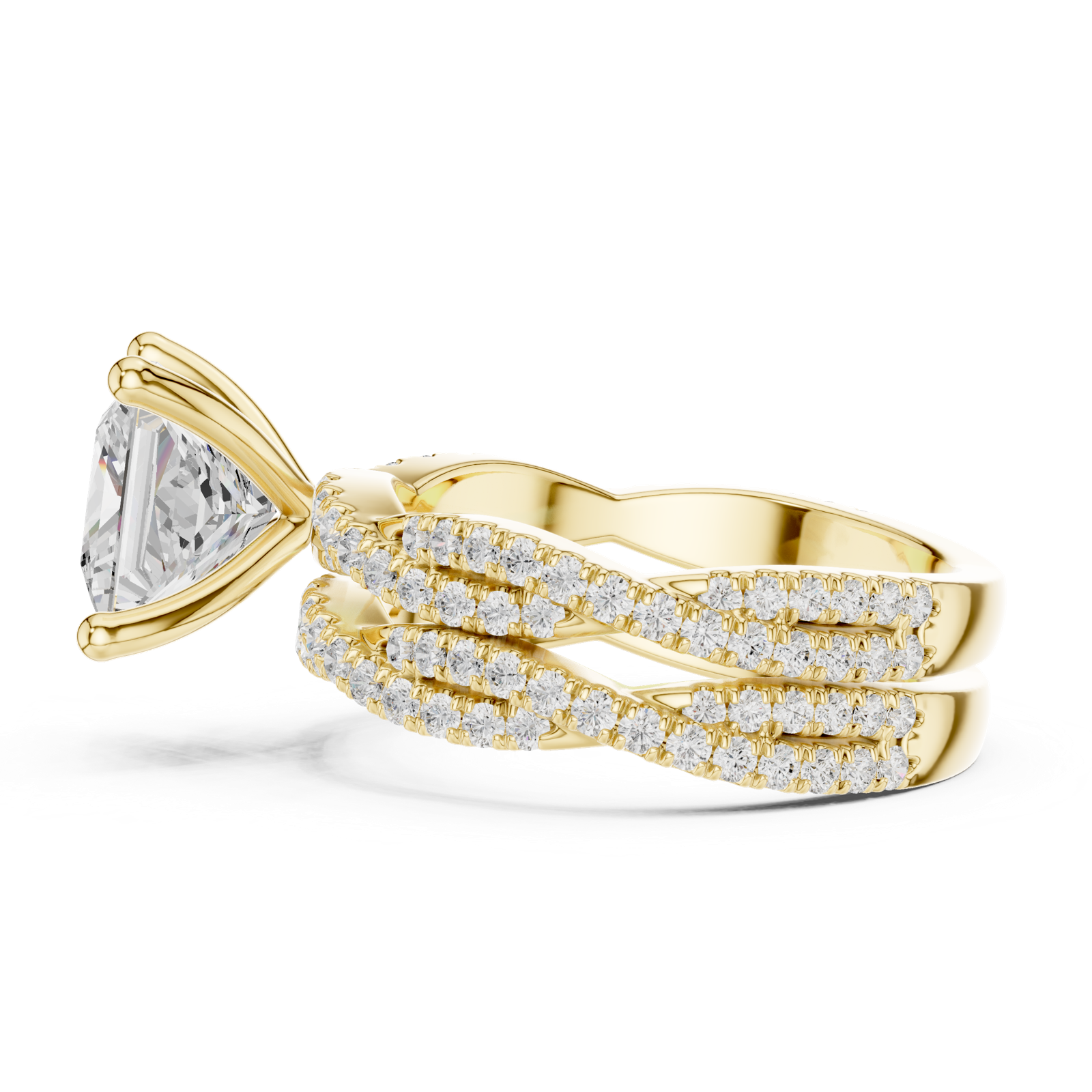 Gold Ring DDLR-300, Princess center stone, Yellow Gold, view 3