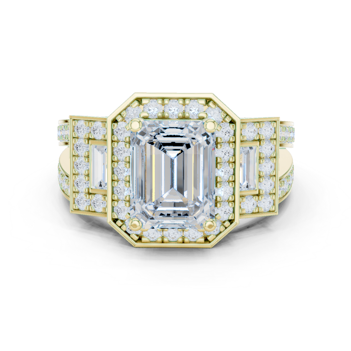14K Solid Gold Lab Diamond Halo Ring, Yellow Gold