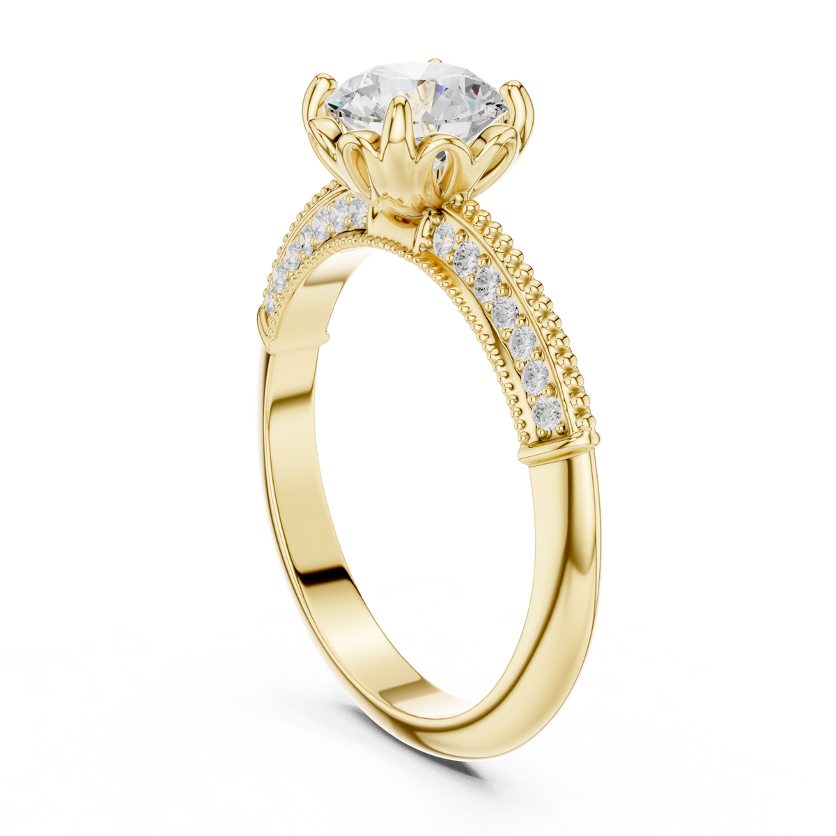 14K Solid Gold Lab Diamond Solitaire Ring, Yellow Gold, view 1