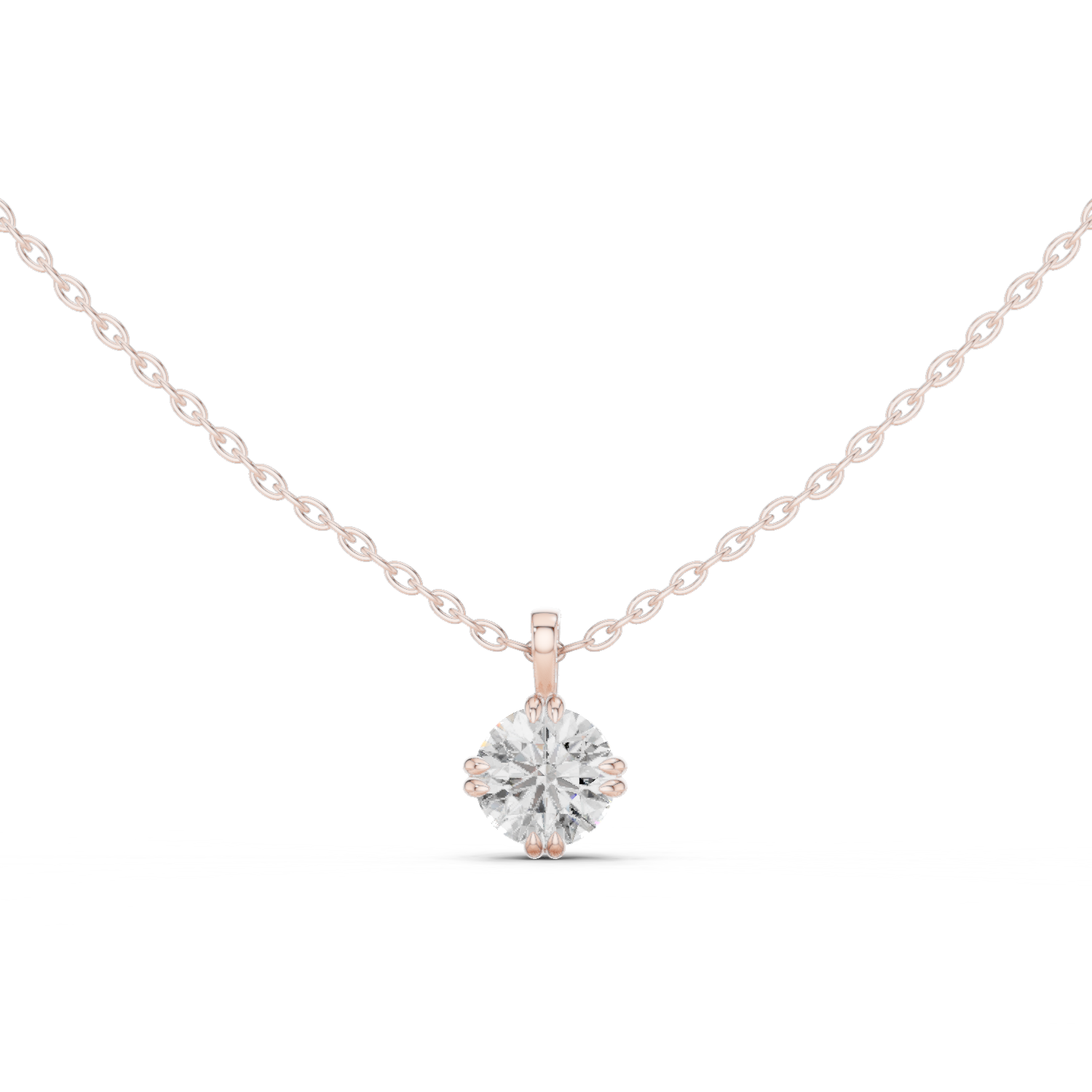 14K Solid Gold Lab Diamond Solitaire Pendant Necklace, Rose Gold