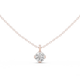 14K Solid Gold Lab Diamond Solitaire Pendant Necklace, Rose Gold