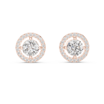 14K Solid Gold Lab Diamond Halo Earrings, Rose Gold