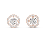 14K Solid Gold Lab Diamond Halo Earrings, Rose Gold