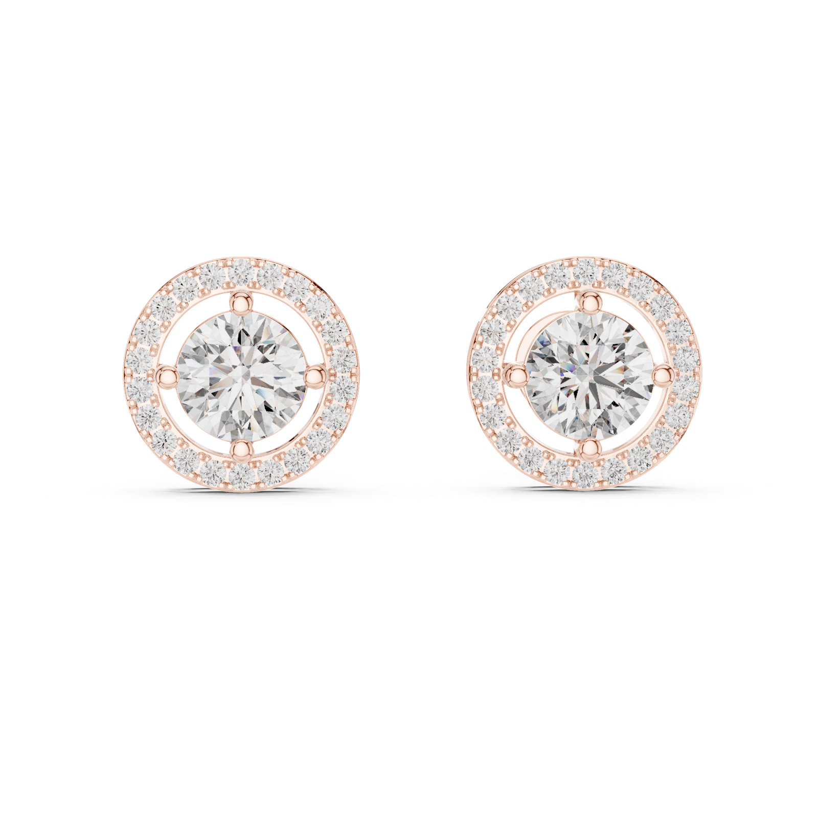 14K Solid Gold Lab Diamond Halo Earrings, Rose Gold