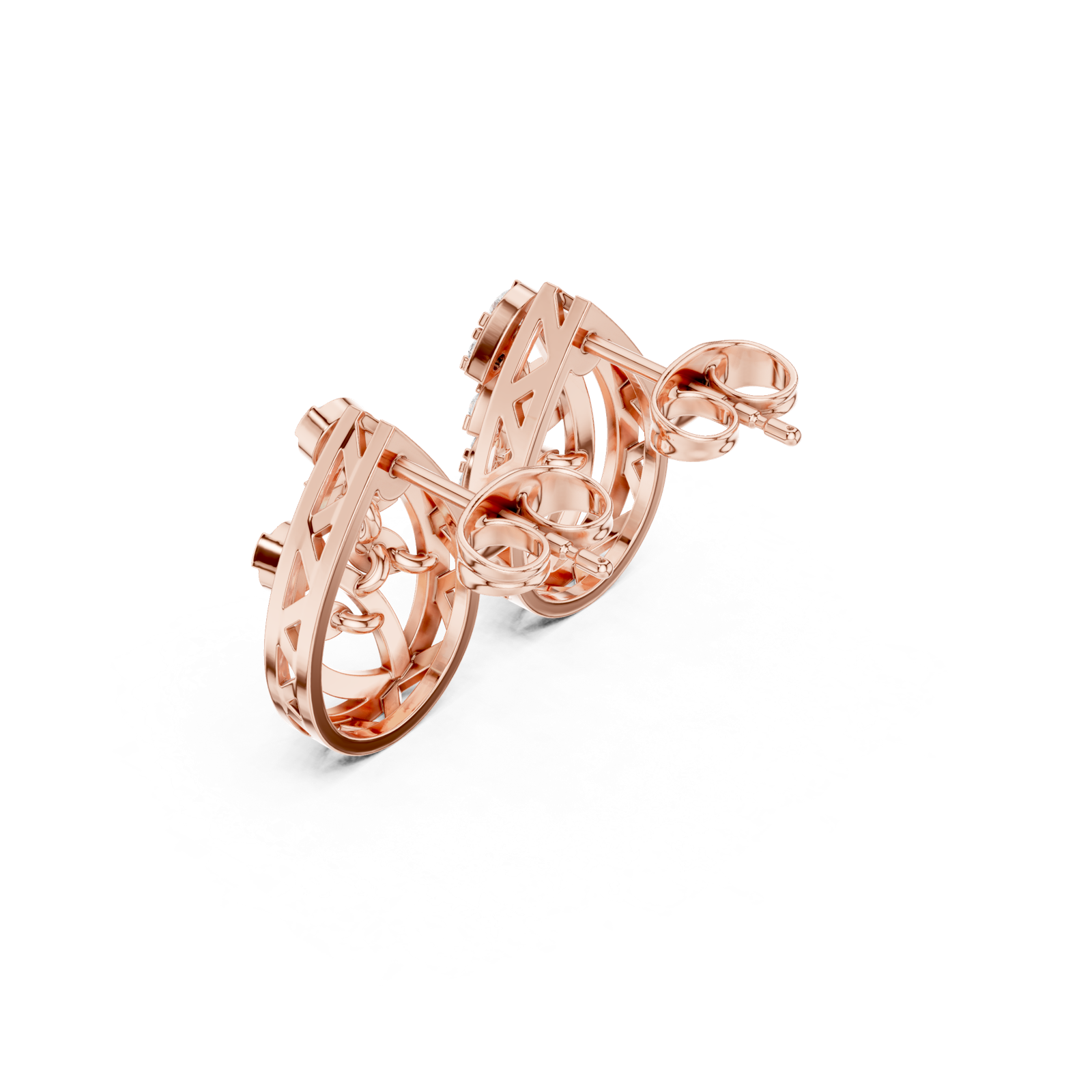 14K Solid Gold Lab Diamond Cluster Earrings, Rose Gold, view 2