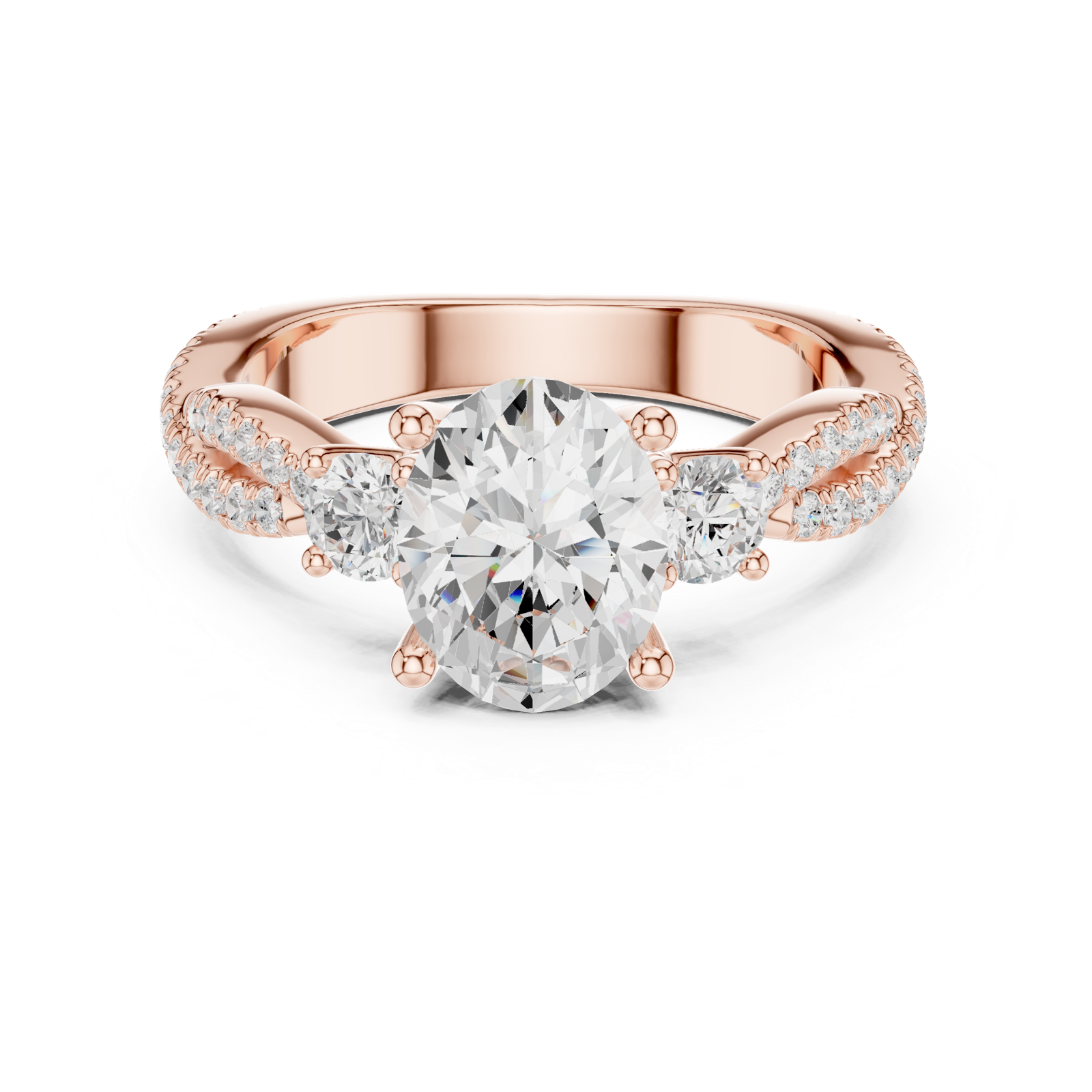 Gold Ring DDLR-281, Oval center stone, Rose Gold, view 4