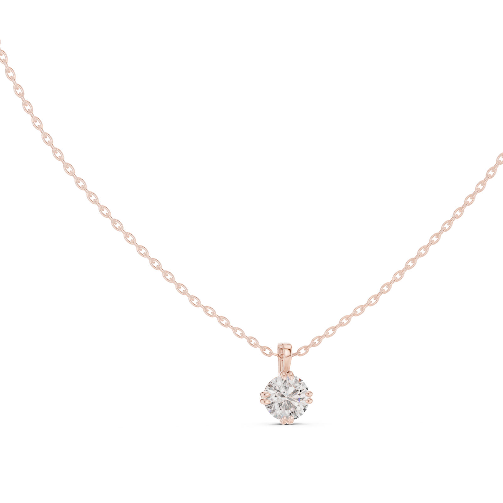 14K Solid Gold Lab Diamond Solitaire Pendant Necklace, Rose Gold, view 1