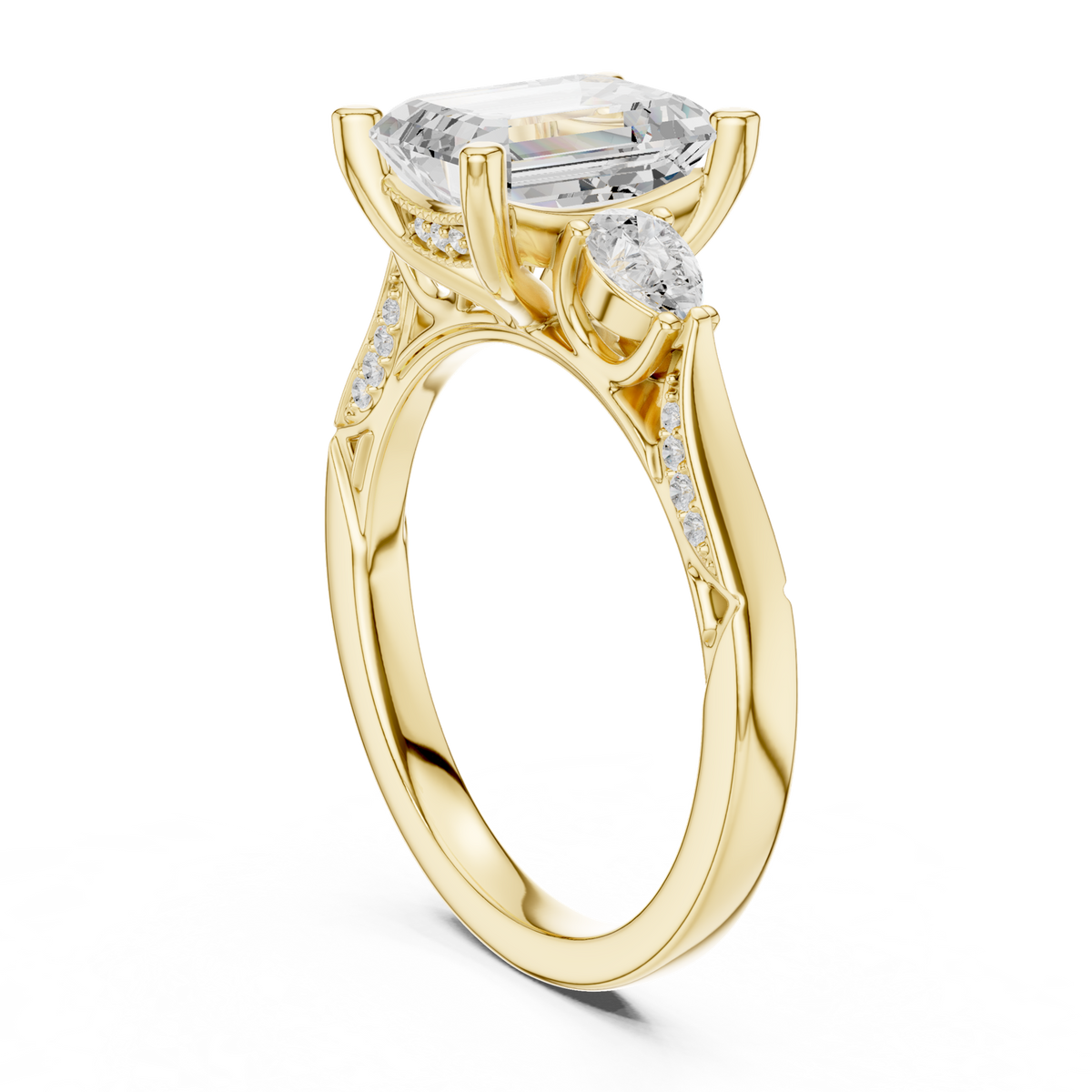 Gold Ring, Emerald center stone, Yellow Gold, view 1