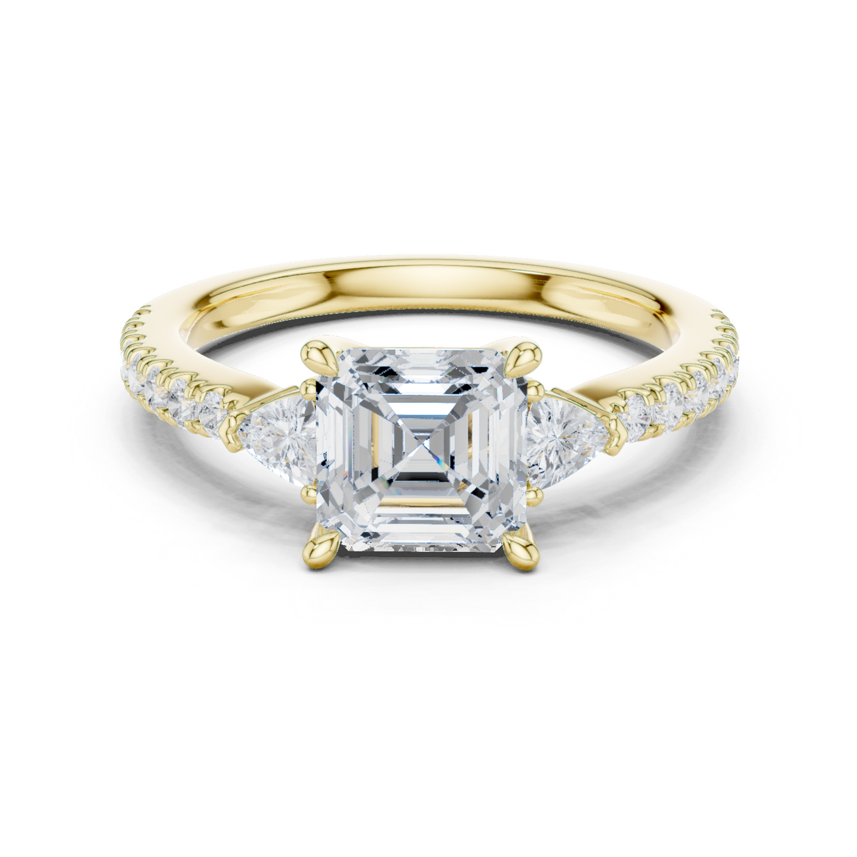 14K Solid Gold Lab Diamond Three-Stone Ring, Yellow Gold