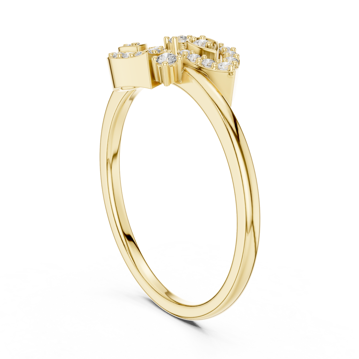 14K Solid Gold Lab Diamond Leaf Cluster Ring, Yellow Gold, view 1