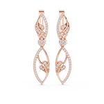 14K Solid Gold Lab Diamond Leaf Drop Earrings, Rose Gold, view 4