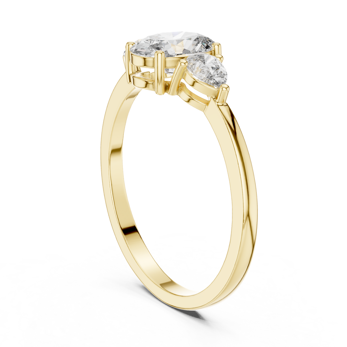 14K Solid Gold Lab Diamond Three-Stone Ring, Yellow Gold, view 1