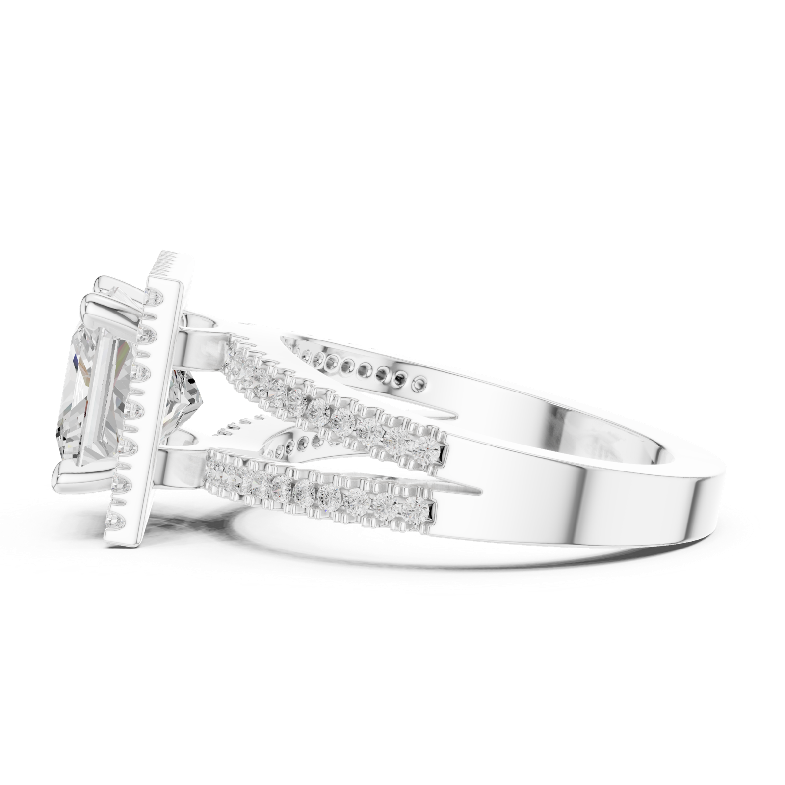Gold Ring DDLR-350, Princess center stone, White Gold, view 3