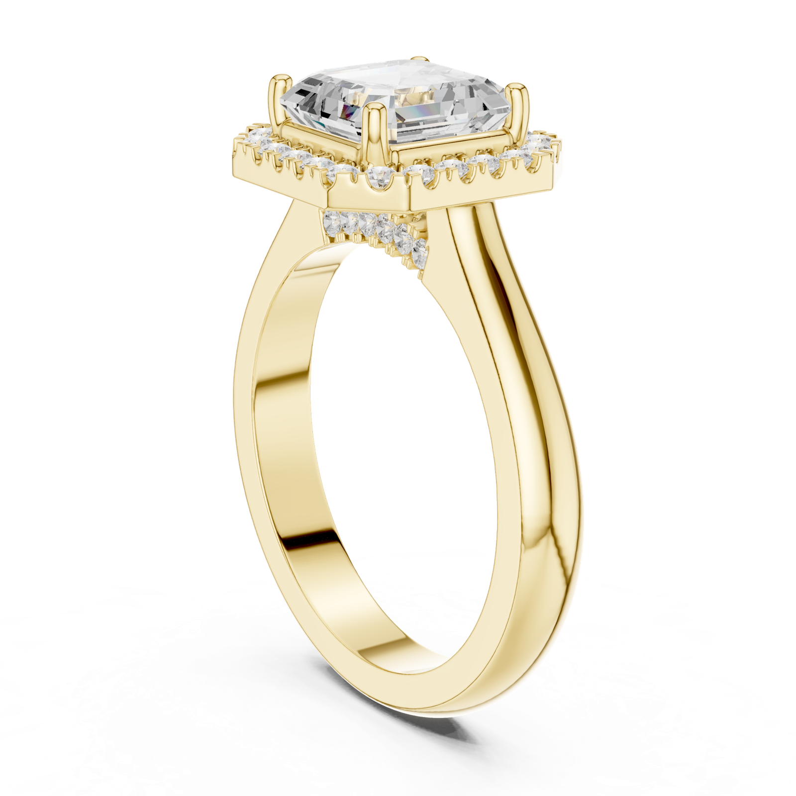 Gold Ring, Asscher center stone, Yellow Gold, view 1