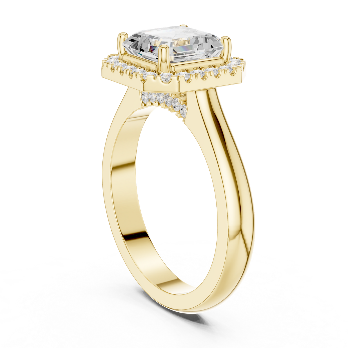 Gold Ring, Asscher center stone, Yellow Gold, view 1