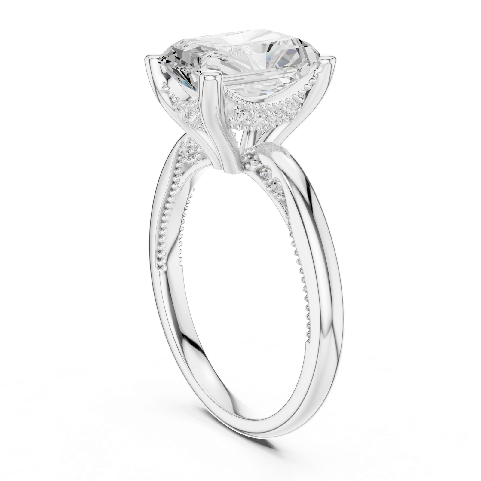 Gold Ring DDLR-175, Radiant center stone, White Gold, view 1