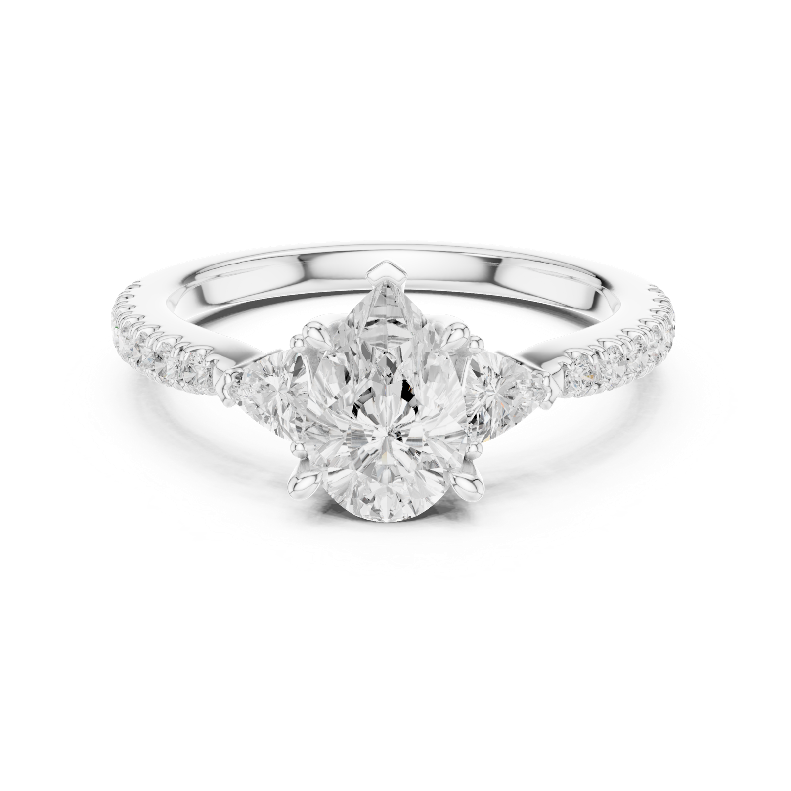 Gold Ring DDLR-037, Pear center stone, White Gold, view 4