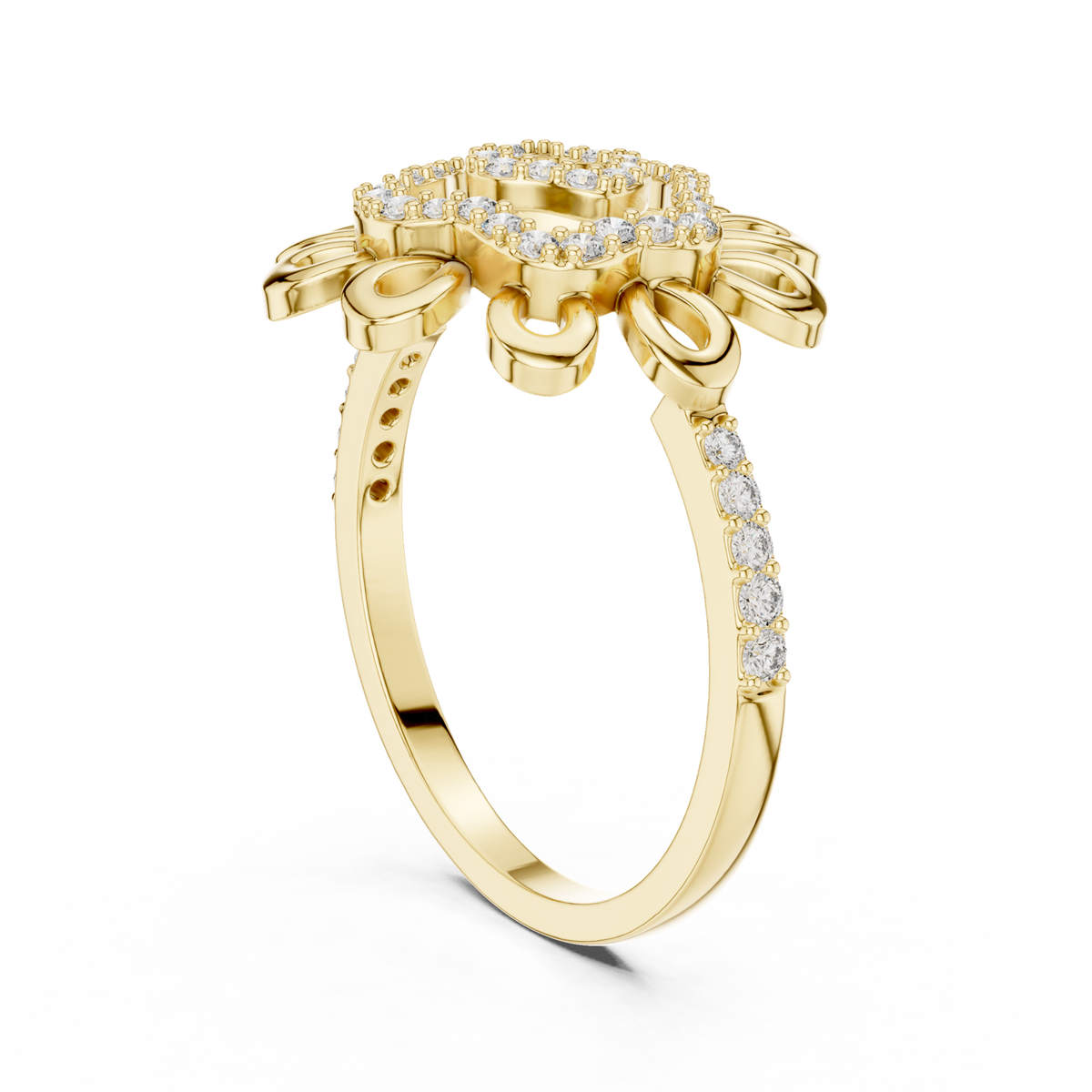 14K Solid Gold Lab Diamond Flower Cluster Ring, Yellow Gold, view 1