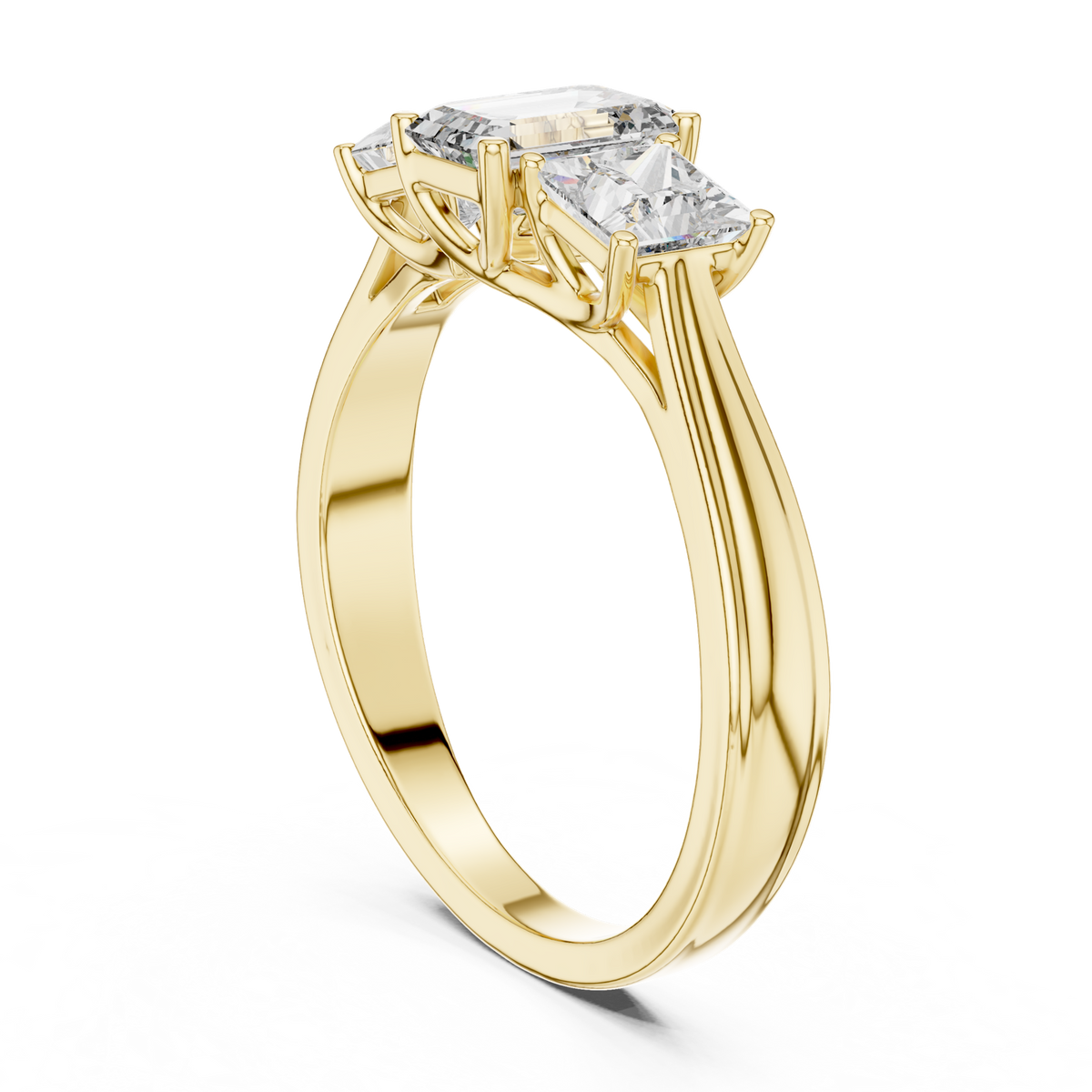 14K Solid Gold Lab Diamond Three-Stone Ring, Yellow Gold, view 1
