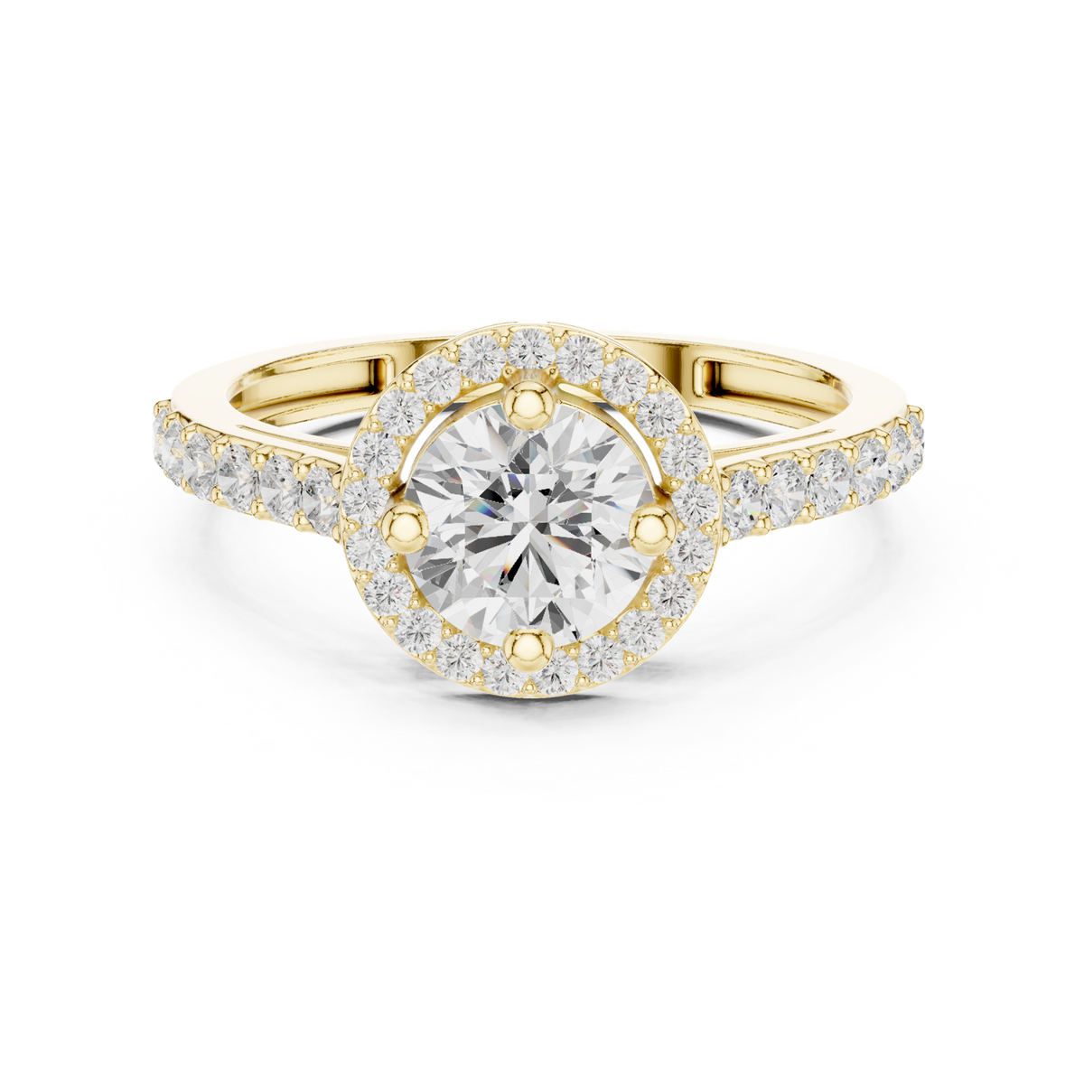 14K Solid Gold Lab Diamond Halo Ring, Yellow Gold