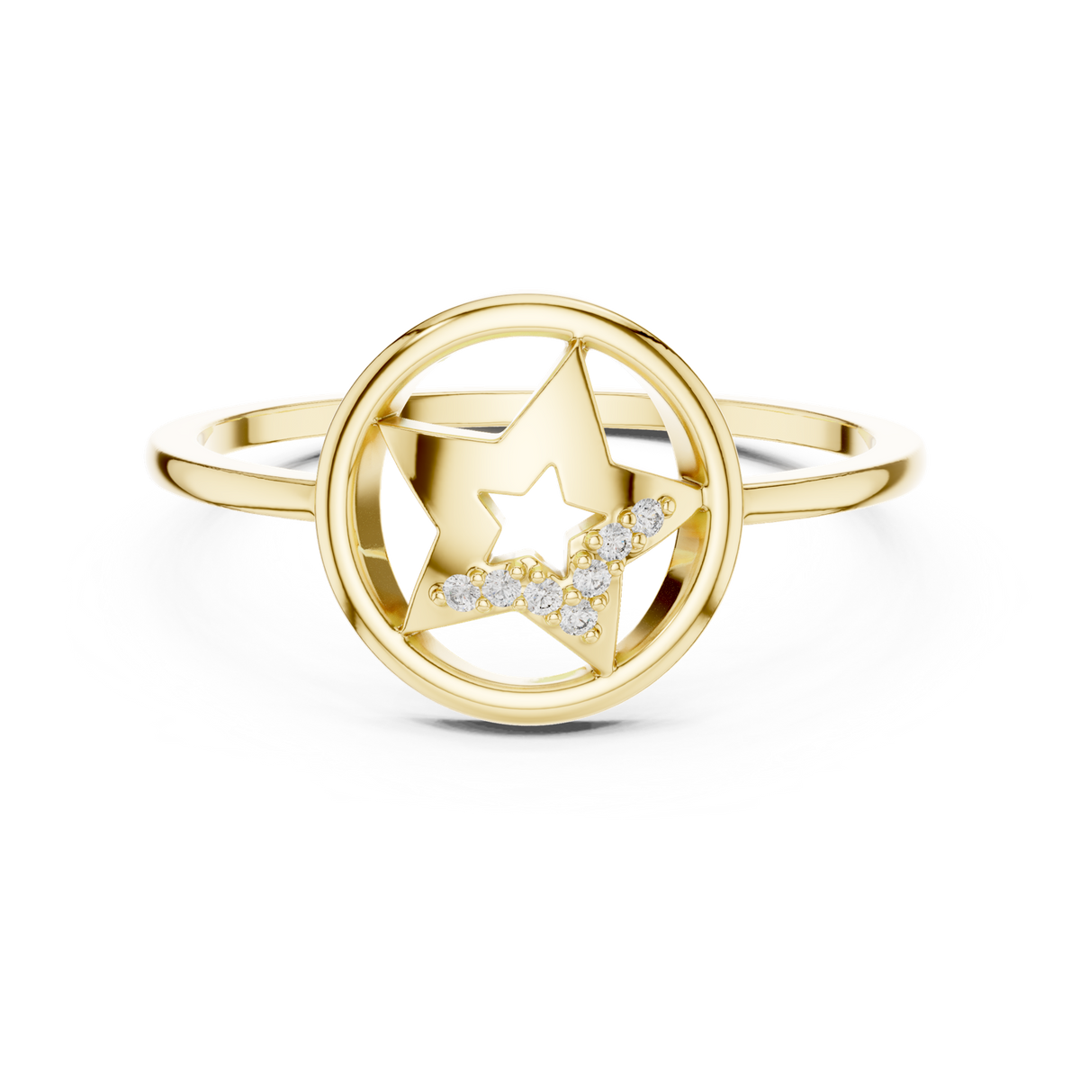 14K Solid Gold Lab Diamond Star Cluster Ring, Yellow Gold