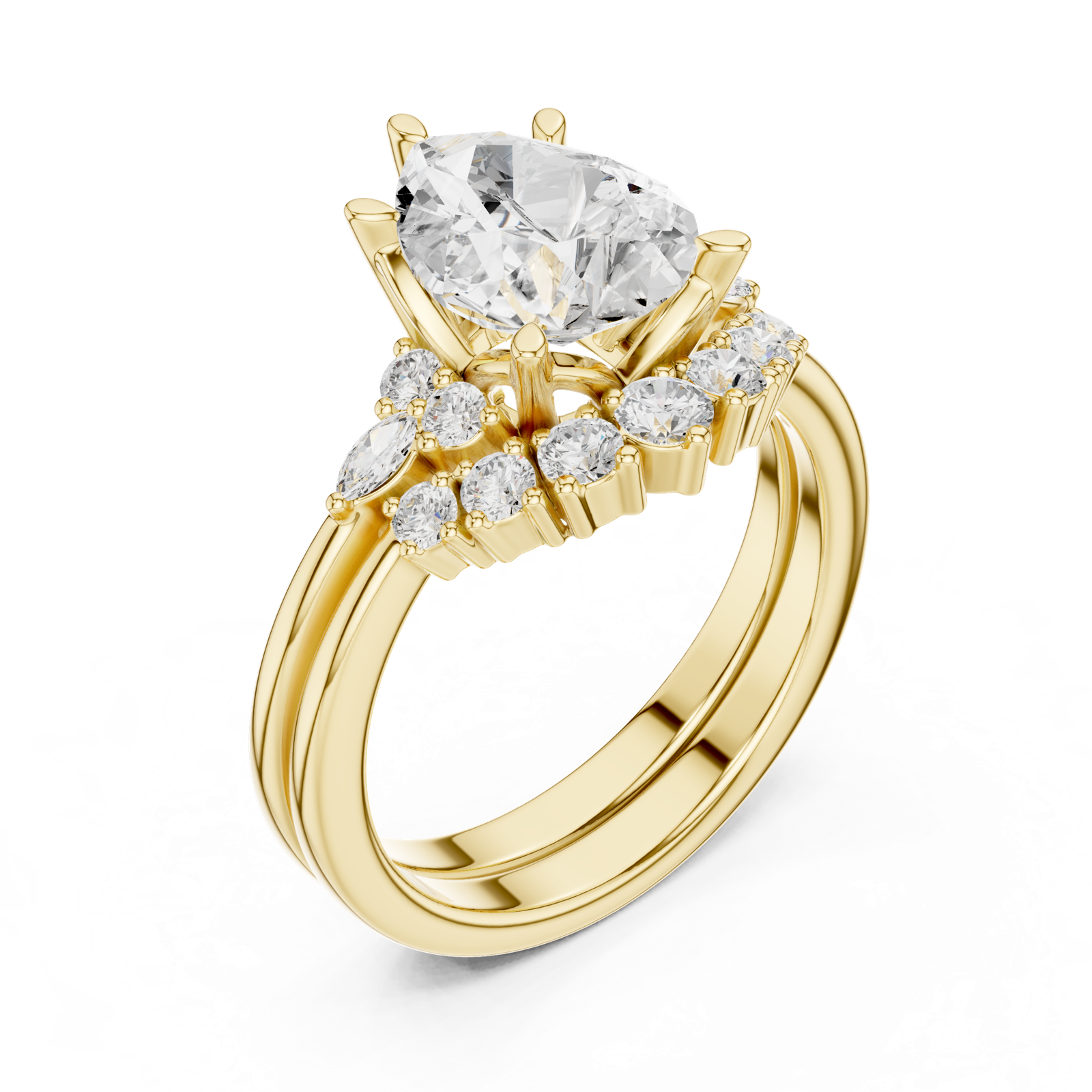 Gold Ring DDLR-440, Pear center stone, Yellow Gold, view 2