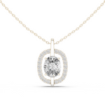 14K Solid Gold Lab Diamond Halo Pendant Necklace, White Gold