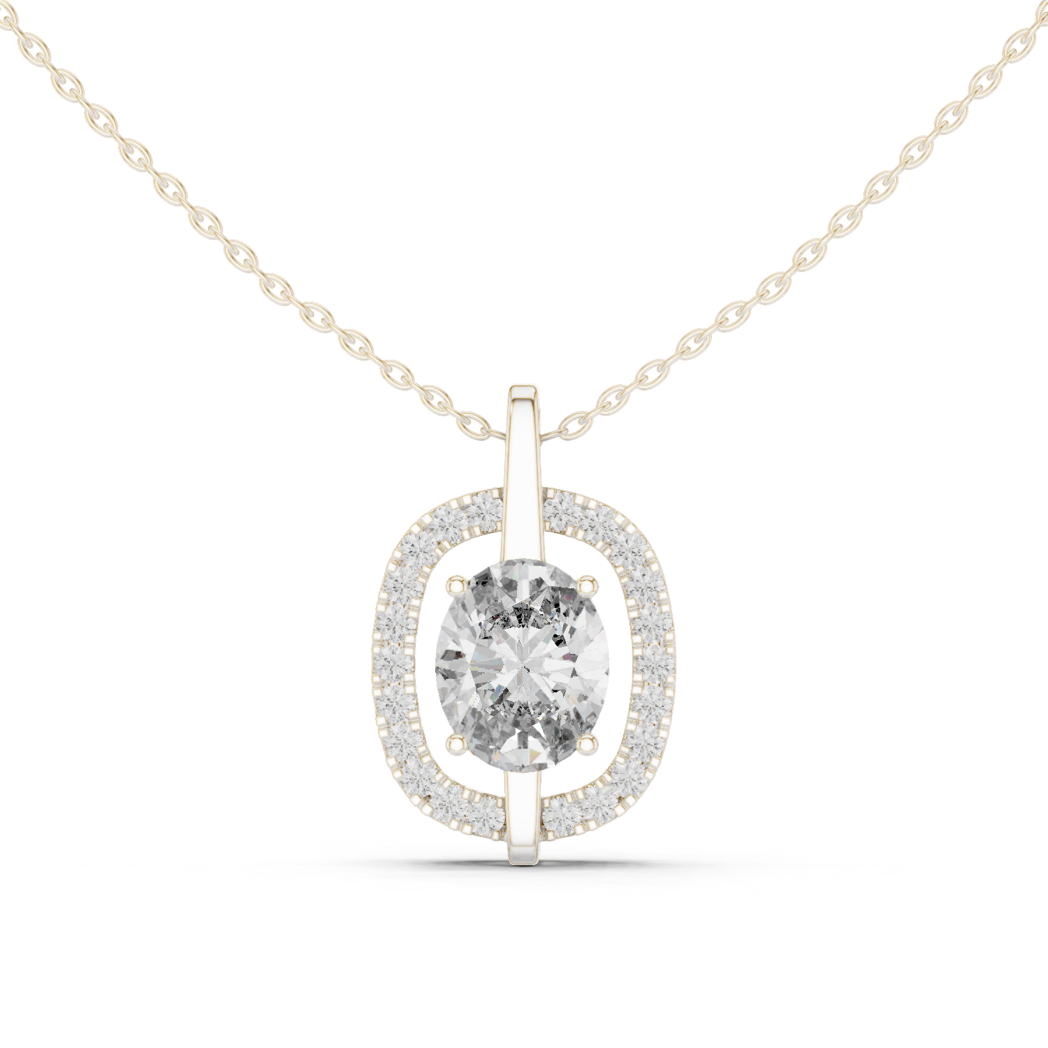 14K Solid Gold Lab Diamond Halo Pendant Necklace, White Gold