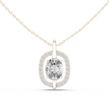 14K Solid Gold Lab Diamond Halo Pendant Necklace, White Gold