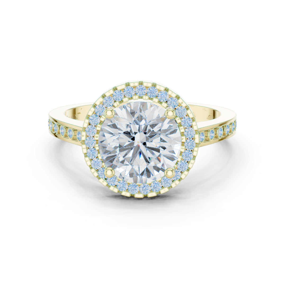 14K Solid Gold Lab Diamond Halo Ring, Yellow Gold