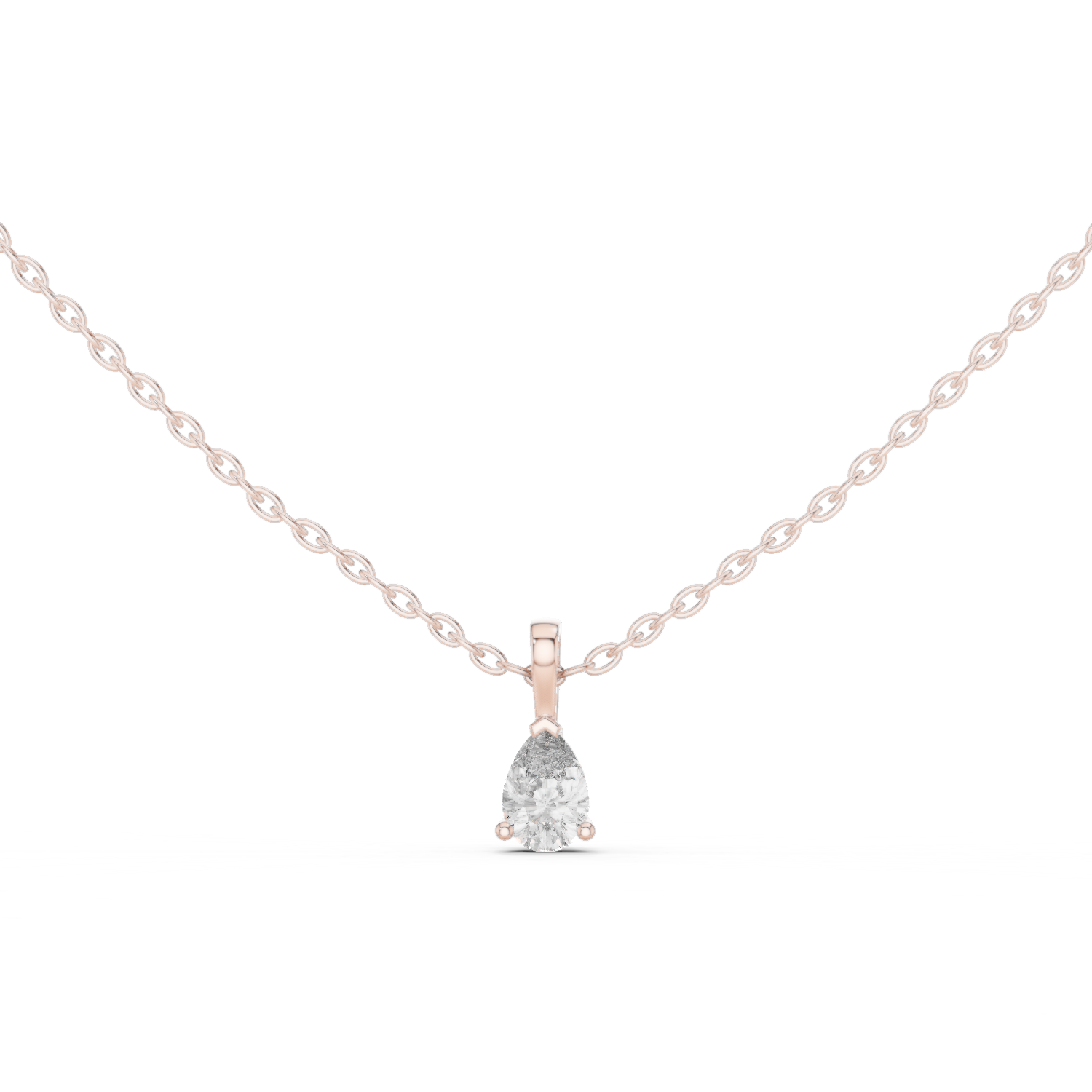 14K Solid Gold Lab Diamond Solitaire Pendant Necklace, Rose Gold