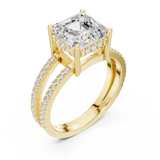 Gold Jewelry, Asscher center stone, Yellow Gold, view 2