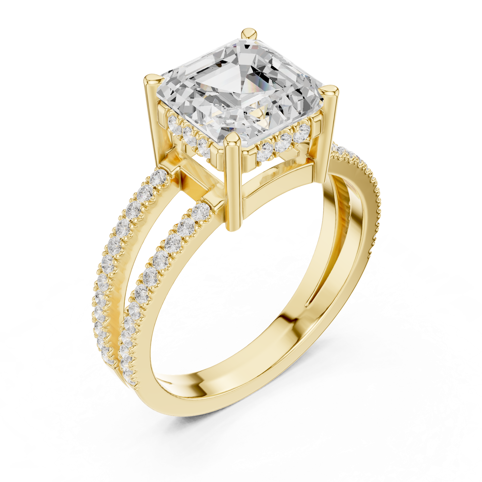 Gold Jewelry, Asscher center stone, Yellow Gold, view 2