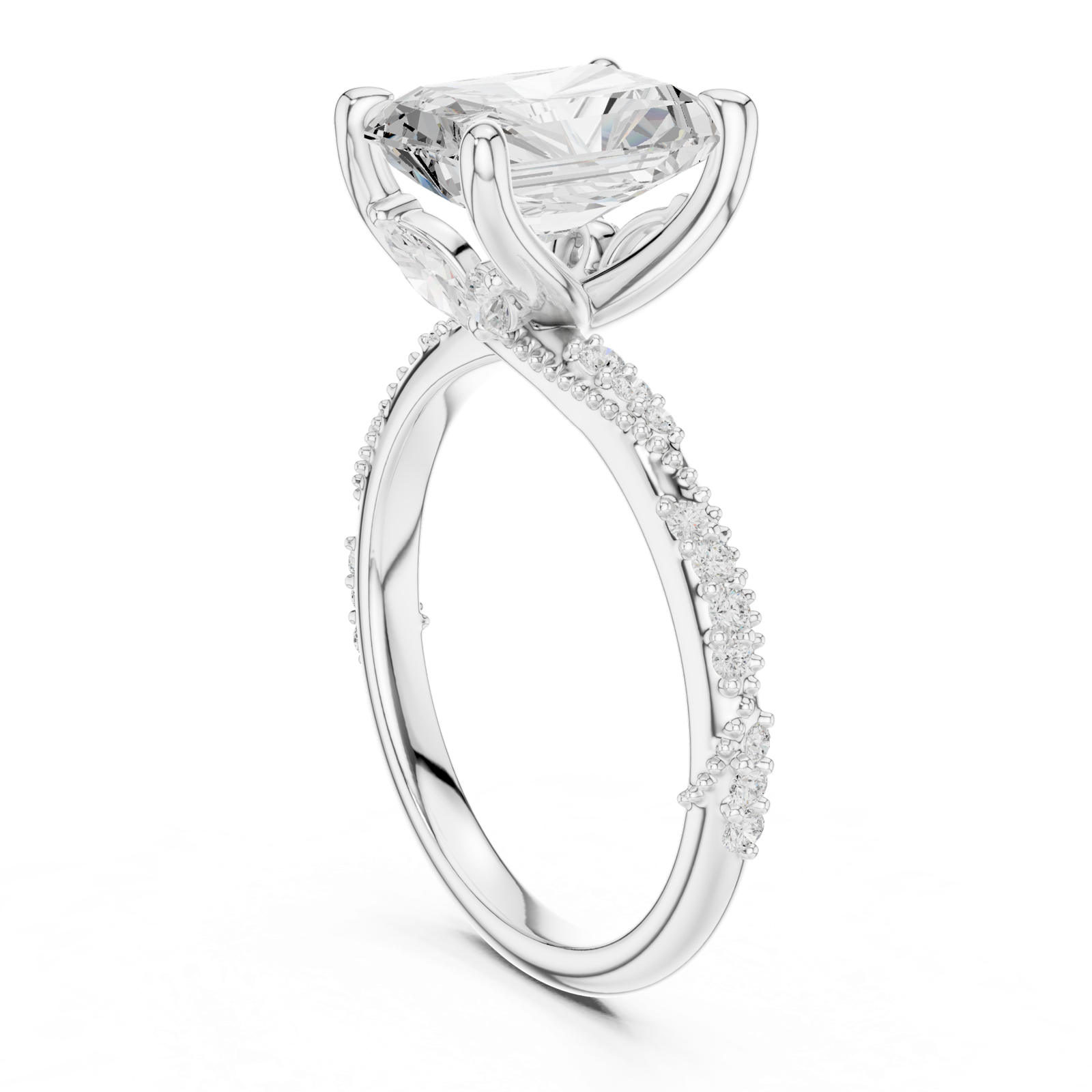 Gold Ring DDLR-167, Radiant center stone, White Gold, view 1