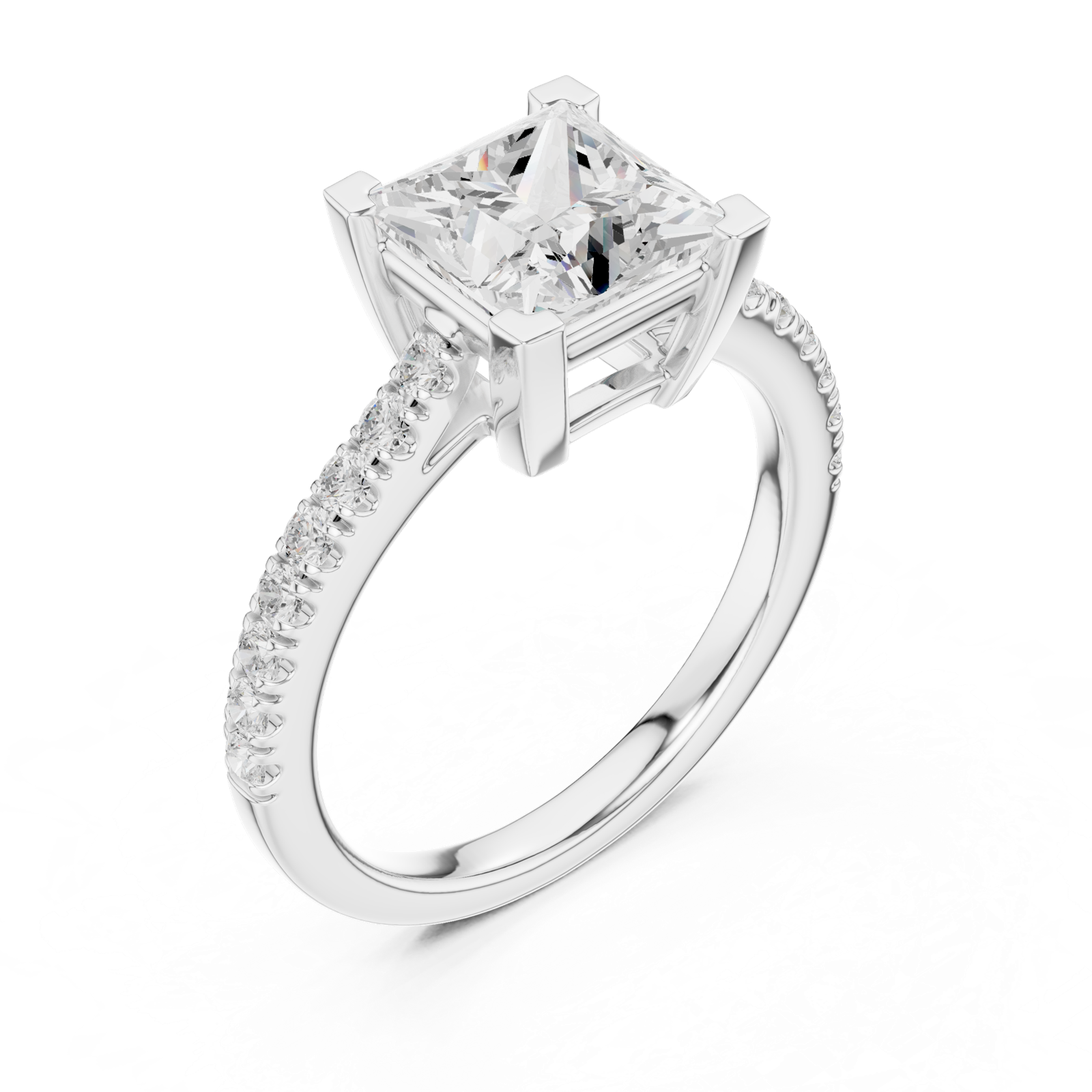 Gold Ring DDLR-039, Princess center stone, White Gold, view 2