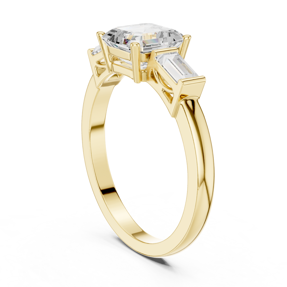 14K Solid Gold Lab Diamond Three-Stone Ring, Yellow Gold, view 1
