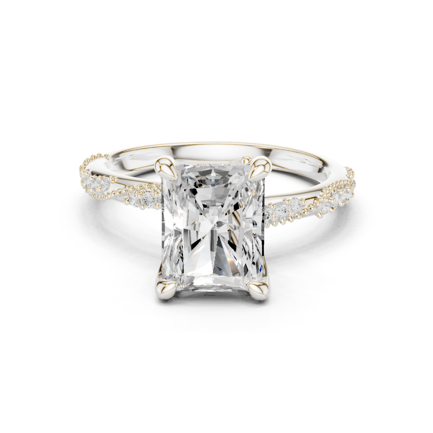 Gold Ring DDLR-167, Radiant center stone, White Gold