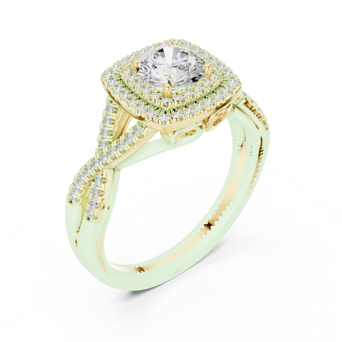 14K Solid Gold Lab Diamond Halo Ring, Yellow Gold