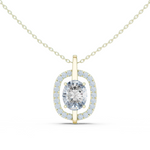14K Solid Gold Lab Diamond Halo Pendant Necklace, Yellow Gold