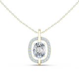 14K Solid Gold Lab Diamond Halo Pendant Necklace, Yellow Gold