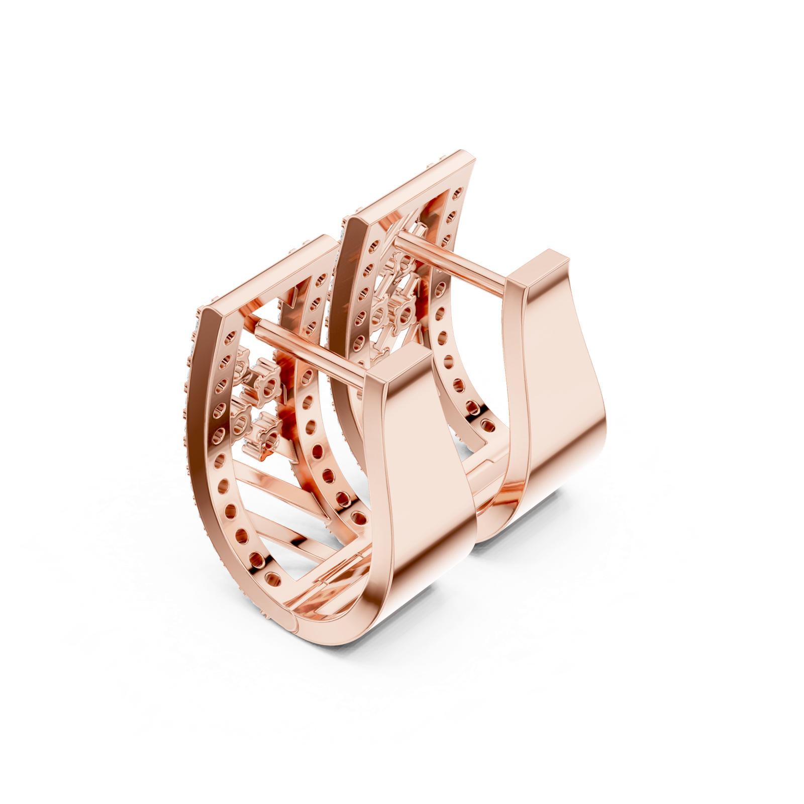 14K Solid Gold Lab Diamond Cluster Earrings, Rose Gold, view 2
