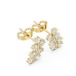 14K Solid Gold Lab Diamond Leaf Cluster Earrings, Yellow Gold, view 2