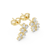 14K Solid Gold Lab Diamond Leaf Cluster Earrings, Yellow Gold, view 2