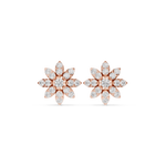 14K Solid Gold Lab Diamond Flower Cluster Earrings, Rose Gold