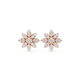 14K Solid Gold Lab Diamond Flower Cluster Earrings, Rose Gold