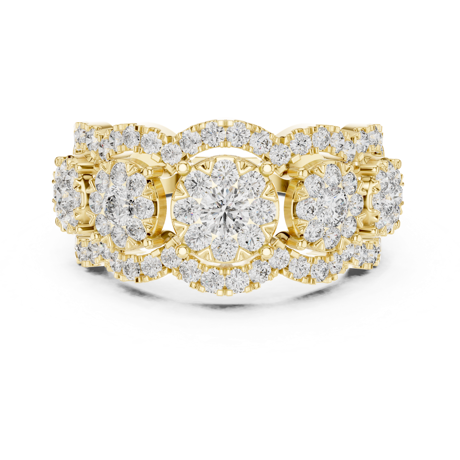 14K Solid Gold Lab Diamond Three-Stone Ring, Yellow Gold