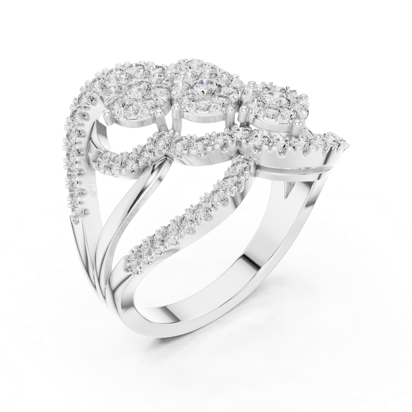 14K Solid Gold Lab Diamond Cluster Ring, White Gold, view 2