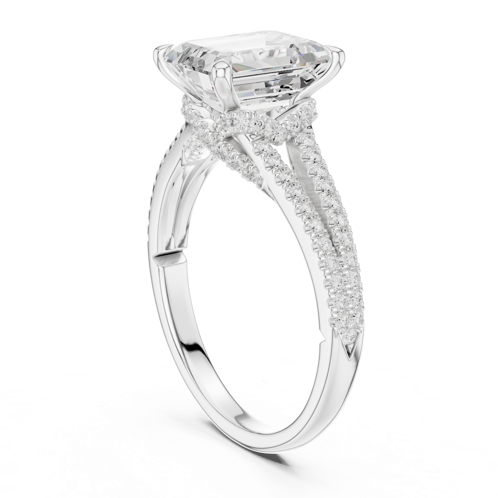 Gold Ring DDLR-252, Emerald center stone, White Gold, view 1