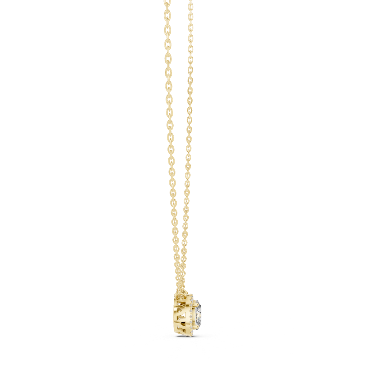 14K Solid Gold Lab Diamond Halo Pendant Necklace, Yellow Gold, view 3